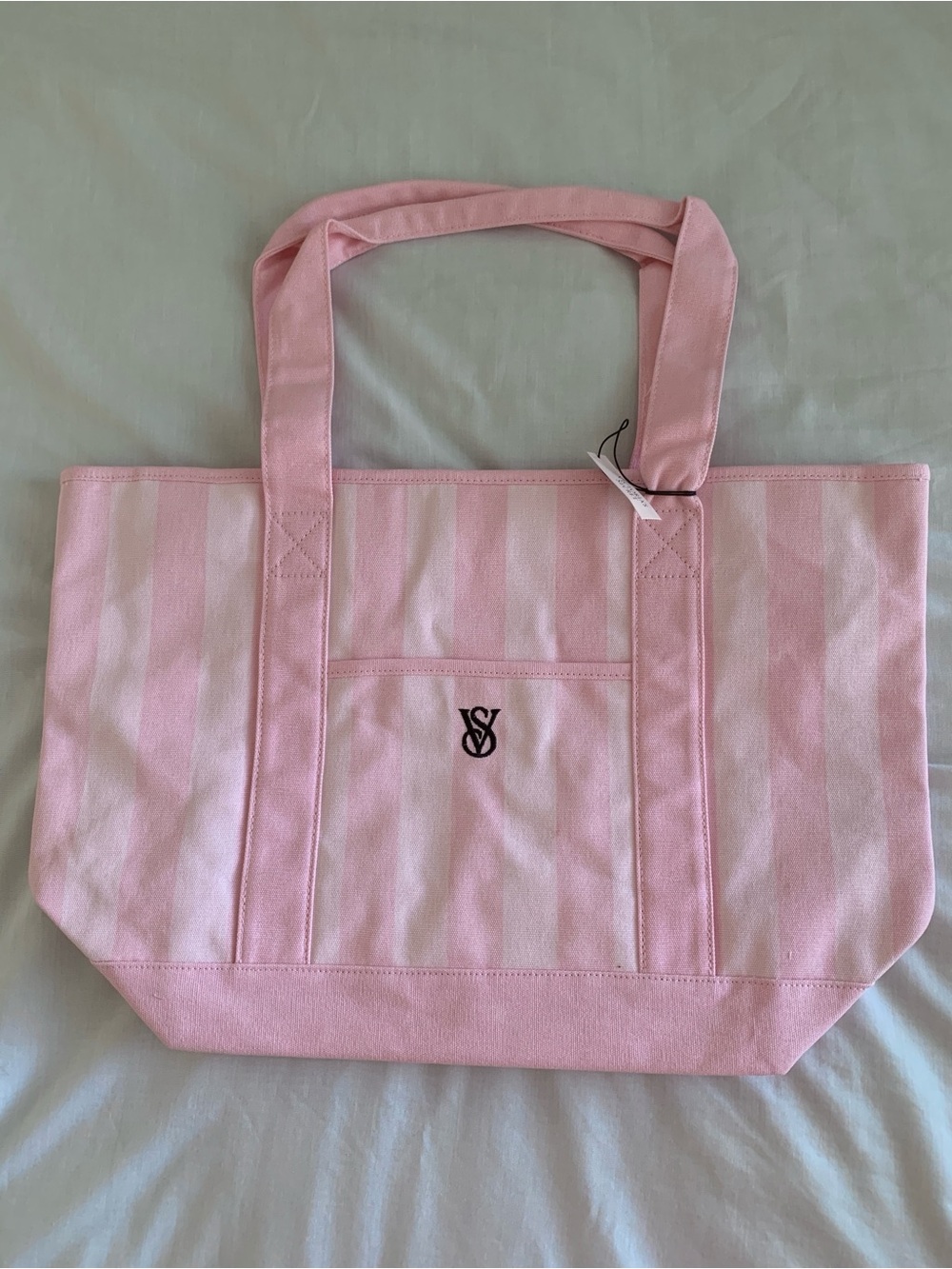 Victoria's Secret Signature Canvas Tote Bag Heritage Stripe Pink NWT